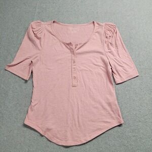 Anthropologie Puff Sleeve Henley Top‎ Pink Casual Minimalist Boho Chic Women XS